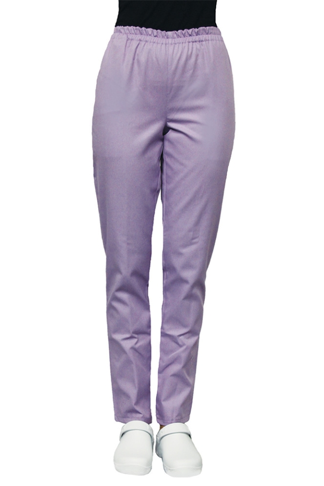 Pantaloni medicali cu elastan lila, model dama, cu snur si doua buzunare laterale